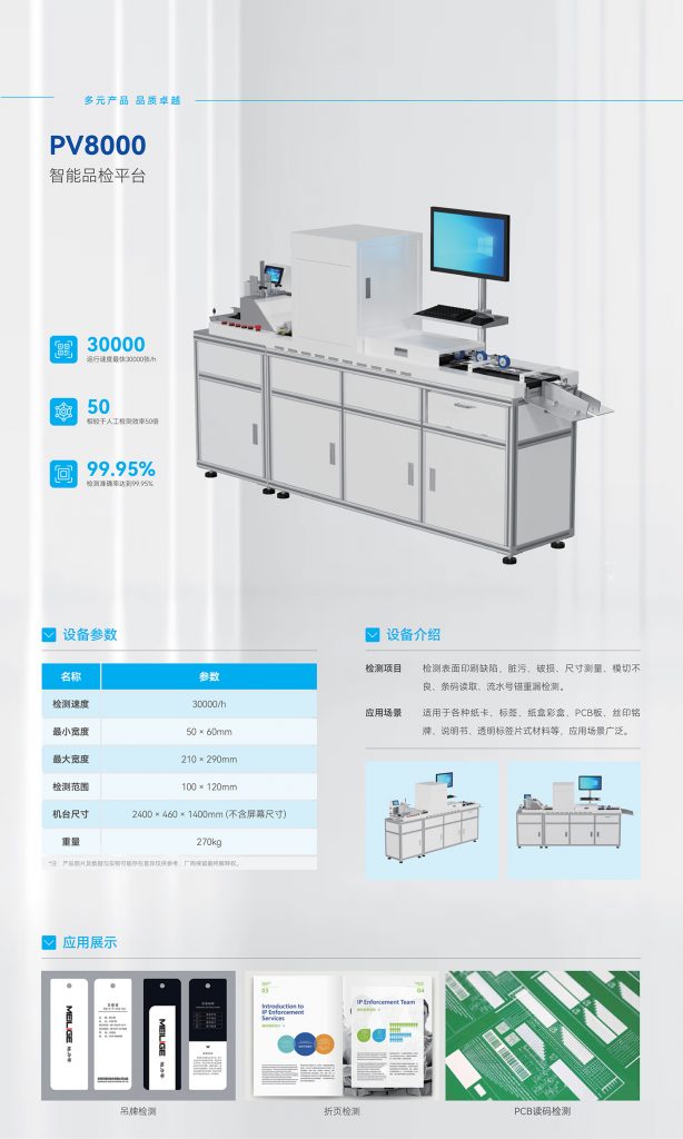 GER-PV8000單張片材視覺檢測設備,適用于吊牌標簽紙卡說明書印刷質量檢測